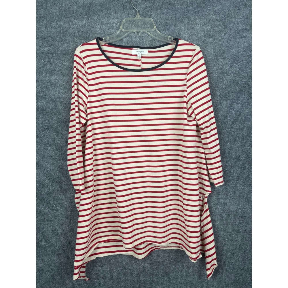 Umgee Striped Sharkbite Top Women Small Red White Long Sleeve Excellent Slit Hem